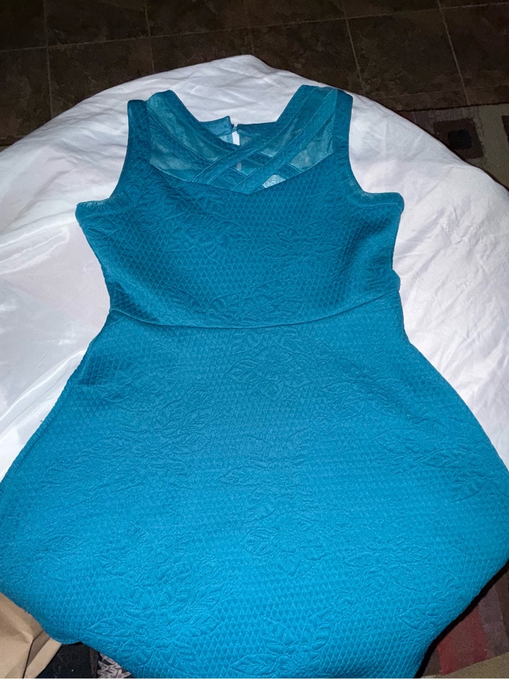 Us Angels Teal Sleeveless Textured Fit & Flare Mini Dress